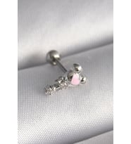316L Çelik Gümüş Renk Zirkon Taş Detay Pembe Kalp İşleme Tragus Piercing 5886 - SSSSSS2524-8