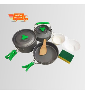 Orcamp OUT-1150 Outdoor Yemek Kapları - 3'lü Kamp Tencere Tava Çaydanlık Seti