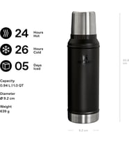 Stanley Classic Legendary Vakumlu Termos 0.94 Litre - Siyah 2.0 Paslanmaz Çelik