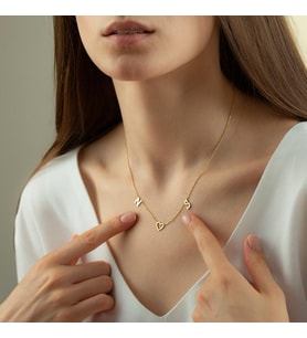 Kişiye Özel 925 Ayar Gümüş Çift Harf Kalp Kolye (Gold)