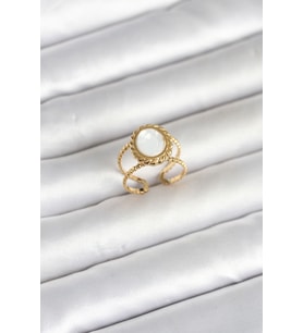 316L Çelik Gold Renk Sedefli Vintage Kadın Yüzük TJ-BYK4171