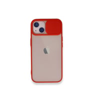 iPhone 13 Sürgülü Kamera Lens Korumalı Buzlu Mat Kılıf (Kırmızı)