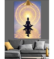 Mandala Önünde Lotus Meditasyonu Dekoratif Kanvas - Mdf Ahşap Tablo