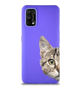 Realme 7 Pro Soft Premier Kapak Catface Tasarımlı Silikon Kılıf - Mor (Şeffaf)
