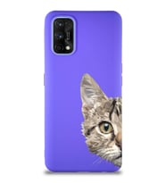 Realme 7 Pro Soft Premier Kapak Catface Tasarımlı Silikon Kılıf - Mor (Şeffaf)