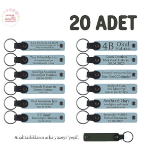 Gök Mavi & Yeşil, Öğrencilere Özel Dönem Sonu Hatırası, İsim Yazılabilen Anahtarlık 20' li Set (Gök Mavisi)