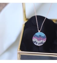 Renkli Zirkon Taşlı Yuvarlak Rose Gold Gümüş Kolye