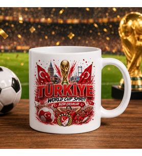 BK Gift Türkiye Taraftar Temalı Dünya Futbol Kupası Tasarımlı Beyaz Kupa Bardak-9 Tek Yürek Milli Takım Ruhu