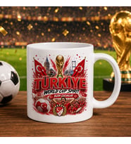 BK Gift Türkiye Taraftar Temalı Dünya Futbol Kupası Tasarımlı Beyaz Kupa Bardak-9 Tek Yürek Milli Takım Ruhu