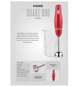 Raks Shake Duo 1200 Watt 600 ML El Blender (Kırmızı)