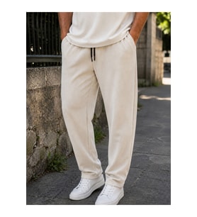 Erkek Fitilli Jogger Pantolon Lastikli Bel Bağcıklı Kahve/Vizon Regular Paça Rahat Kesim Mevsimlik