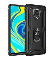 Xiaomi Redmi Note 9S Uyumlu Kılıf Standlı Manyetik Yüzüklü Military Magnetic Ring Polycarbonate and TPU Case (Siyah)