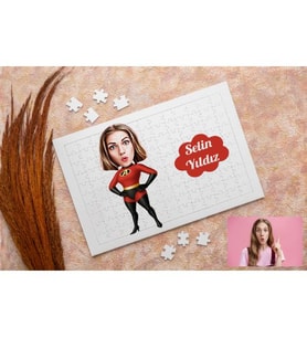 Süper Kadın Karikatürlü Kişiye Özel Puzzle