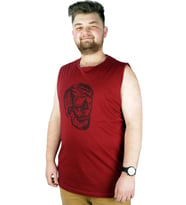 Mode XL Büyük Beden Erkek Kolsuz Tshirt Skull 22124 Bordo