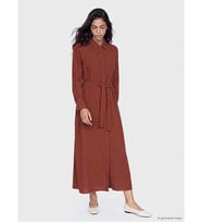 LCW Modest Kahverengi Beli Kuşaklı Keten Karışımlı Gömlek Elbise