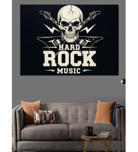 Kurukafa Gitar "Hard Rock Music" Sloganlı Afiş Dekoratif Kanvas - Mdf Ahşap Tablo