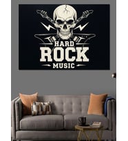 Kurukafa Gitar "Hard Rock Music" Sloganlı Afiş Dekoratif Kanvas - Mdf Ahşap Tablo