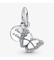 Nur Silver Kelebek ve Yazılı Çift Sallantılı Gümüş Charm NUR-CM00371