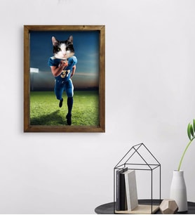 Evcil Dostlara Özel Amerikan Futbolcusu Tasarımlı Portre Doğal Masif Ahşap Çerçeveli Tablo 45x65cm-5