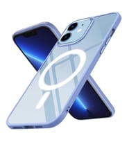Coverzone iPhone 12 ile uyumlu K?l?f Wireless ?arj �zellikli Metal buton Z-Krom MagSafe ile uyumlu ?effaf Transparan Double Color Silikon Kapak Lila