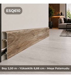Esquero Kablo Kanallı PVC Süpürgelik 250 cm, Açılabilir Kapaklı, Meşe Palamudu, ESQ610