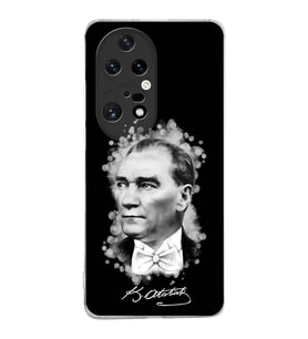 Huawei P50 Pro Uyumlu Kapak Atatürk Tasarımlı Şeffaf Silikon Kılıf
