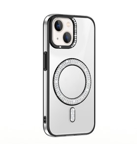 Apple iPhone 14 Uyumlu Kılıf Pırlanta Taş Tasarımlı M-safe Şarj Özellikli Zore Karetta Silikon Kapak (Siyah)