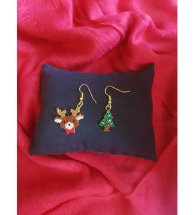 Miyuki Boncuk El Yapımı Geyik Ve Minik Çam Ağacı Küpe Yılbaşı Christmas Noel