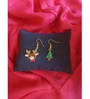 Miyuki Boncuk El Yapımı Geyik Ve Minik Çam Ağacı Küpe Yılbaşı Christmas Noel