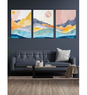 Soyut Manzara Desenli Kanvas Tablo Seti 3 Adet x 40x55cm (Karışık)
