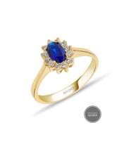 MYOROGOLD, 14 Ayar Altın Lacivert Oval Taşlı Yüzük