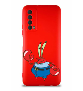 Huawei P Smart 2021 Soft Premier Kapak Bay Yengeç Tasarımlı Silikon Kılıf - Kırmızı (Şeffaf)