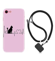 Apple iPhone 5 6 7 8 Plus Se XR Kılıf Boyun Askılı Silikon Pink Cat Heart 1303