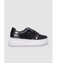 %100 Hakiki Deri Siyah Bağcıklı Kadın Sneaker