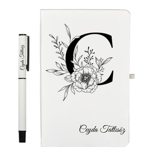 Hediye Kişiye Özel Hazırlanmış Beyaz Defter ve Kalem Seti