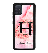 Samsung A51 Uyumlu Pudra Mermer Çiçekli Harf Tasarımlı Glossy Telefon Kılıfı