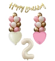 2 Yaş Kız Doğum Günü Konsepti Retro Krem Rakam Happy Birthday Bannerlı Balon Zinciri Seti