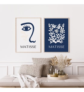 Mavinin Güzelliği Matisse Duvar Tablosu Çerçeveli 2'li Set Ahşap Renk 35 x 50 Boyut/Ebat (Çok Renkli)