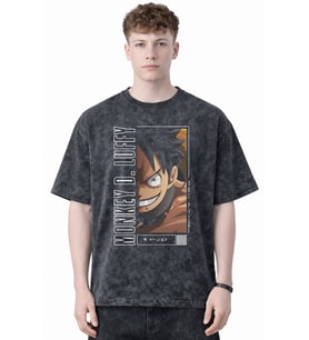 Tasarım Monkey D. Luffy One Piece Anime Baskılı Unisex Oversize Eskitme Yıkamalı Tişört
