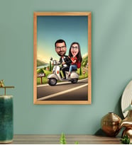 BK Gift Kişiye Özel Motorcu Çift Karikatürlü Ahşap Çerçeveli Tablo-1 40x25cm, Sevgililer Günü, Sevgiliye Hediye