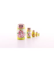 Ahşap Tombul İç İçe Matruşka Bebek Sarı Set 5li Büyük Boy