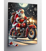 Kanvas Tablo Noel Baba ve Kırmızı Motosiklet