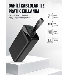50.000 mAh Kapasiteli Powerbank – Hızlı Şarj Destekli, 4 USB Portlu, LED Işıklı Taşınabilir Enerji Deposu