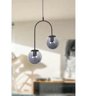 Modern Siyah Sarkıt Avize, Füme Cam, Salon, Mutfak, Yatak Odası, 2'li