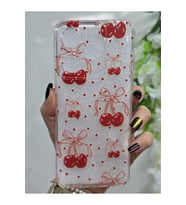 Xiaomi Redmi 13 Uyumlu Kiraz ve Minik Kalpler Desenli Şeffaf Telefon Kılıfı