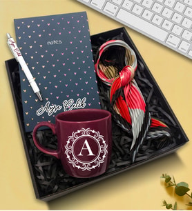 Kişiye Özel Defter & Mor Kupa & Fular & Beyaz Kalem Hediye Seti