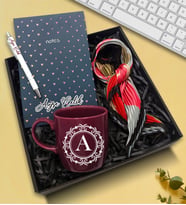 Kişiye Özel Defter & Mor Kupa & Fular & Beyaz Kalem Hediye Seti