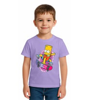 Unisex Simpson Baskılı Çocuk Tişört pamuklu penye kumaş (Lila)