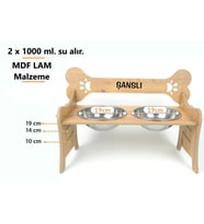 RealWood Özel İsim Baskılı, Ahşap, Kademeli, Çelik Kaseli, Eğimli, Küçük/Orta/Büyük Irk Köpek Mama - Su Kabı