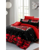 Çift Kişilik Nevresim Takımı Sık Dokuma Pamuk Saten 3d Özel Tasarım Black Rose